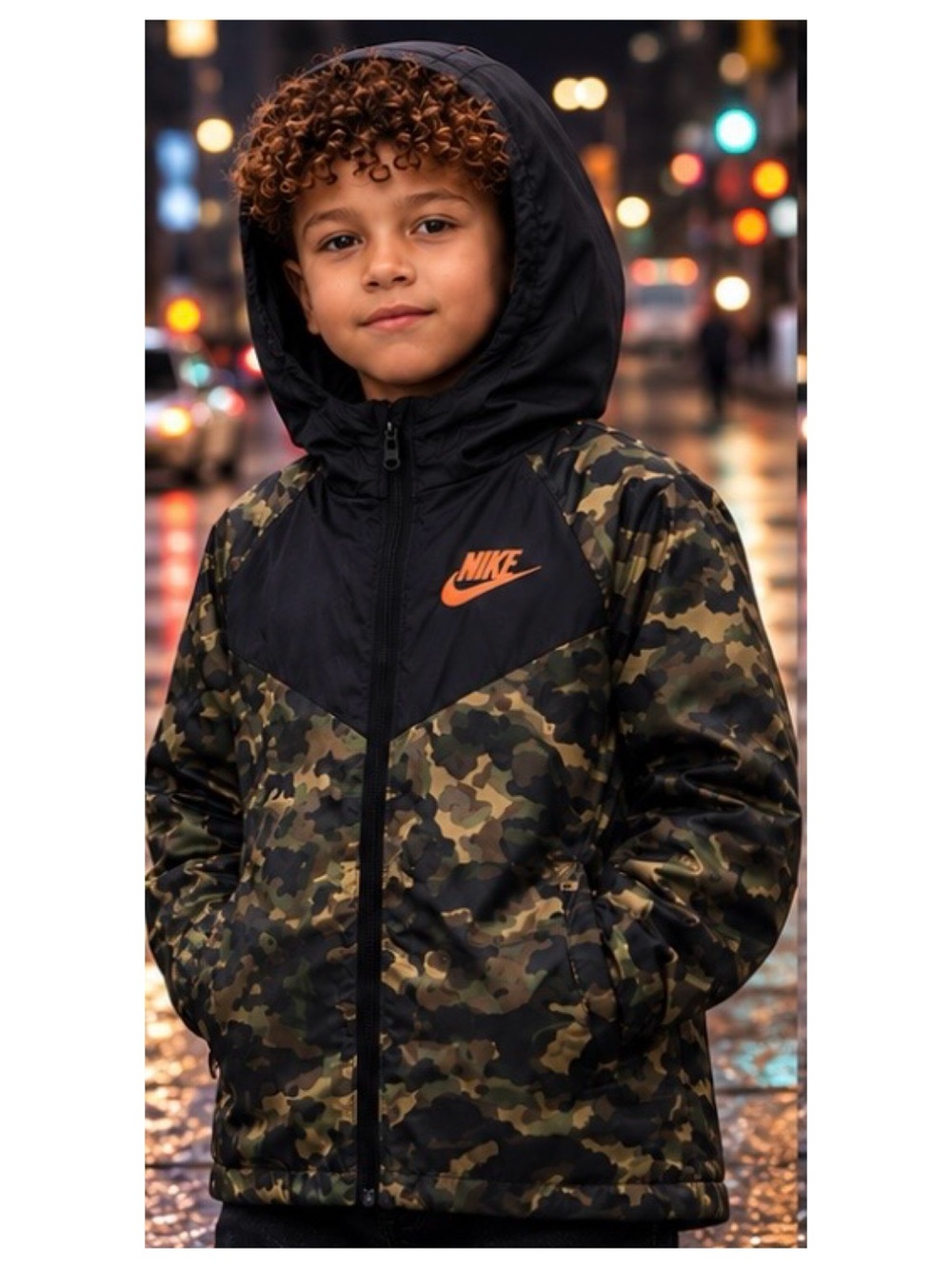 NIKE KIDS CAMO PRINT JACKET W/ HOOD SIZE 6/7